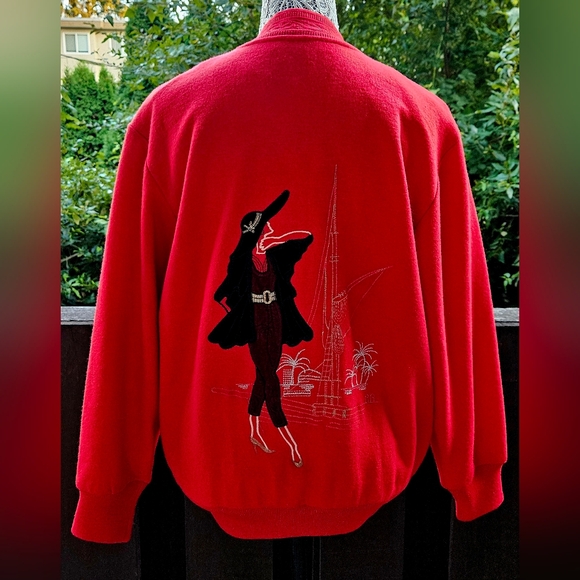 Wool Red Cardigan Women 95 Double Nine Five Lady 1980-90s - Picture 5 of 16